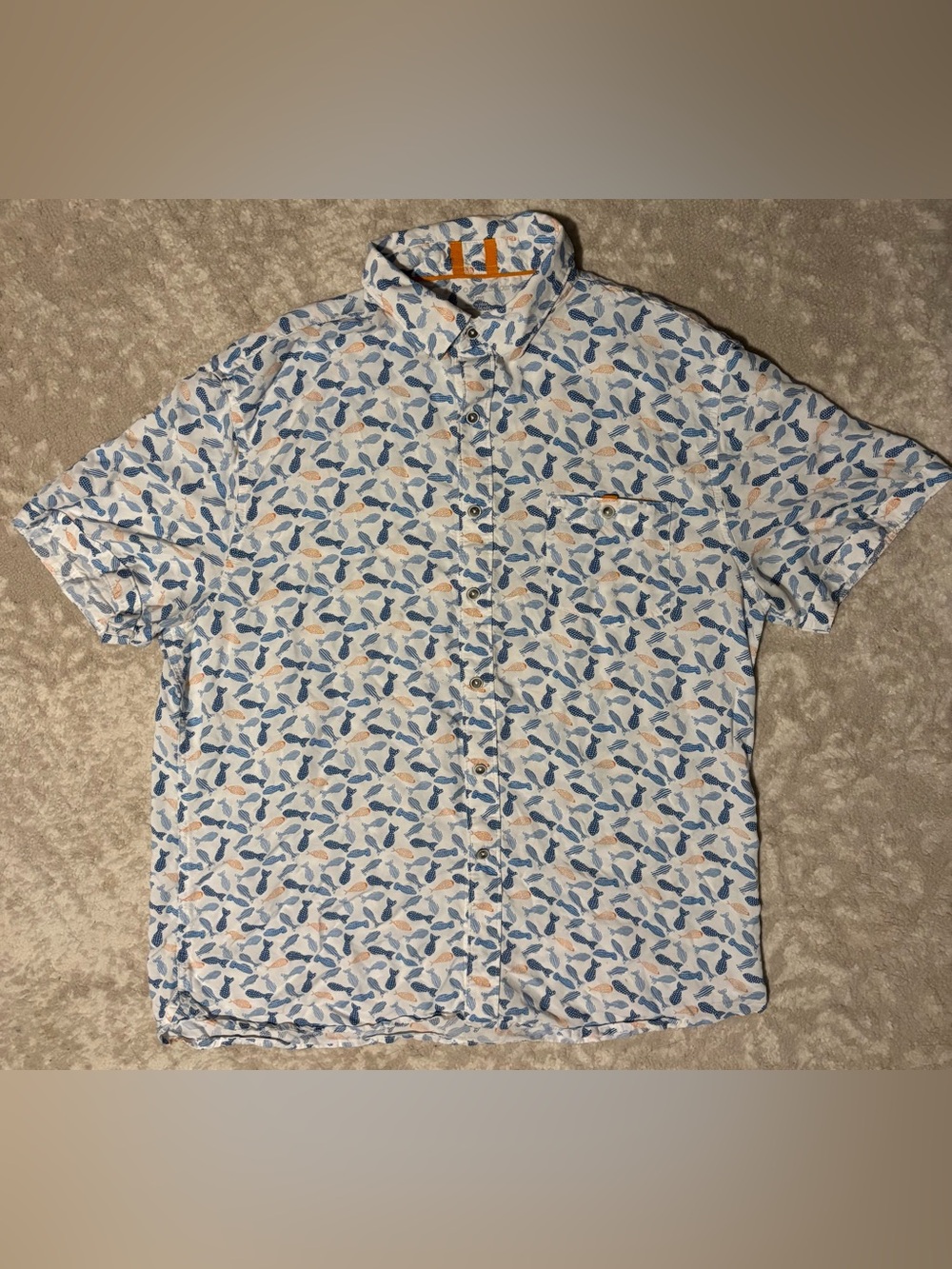 Age Of Wisdom Men’s Short-Sleeved Polo Button-Down Fish Printed Shirt - Size XL